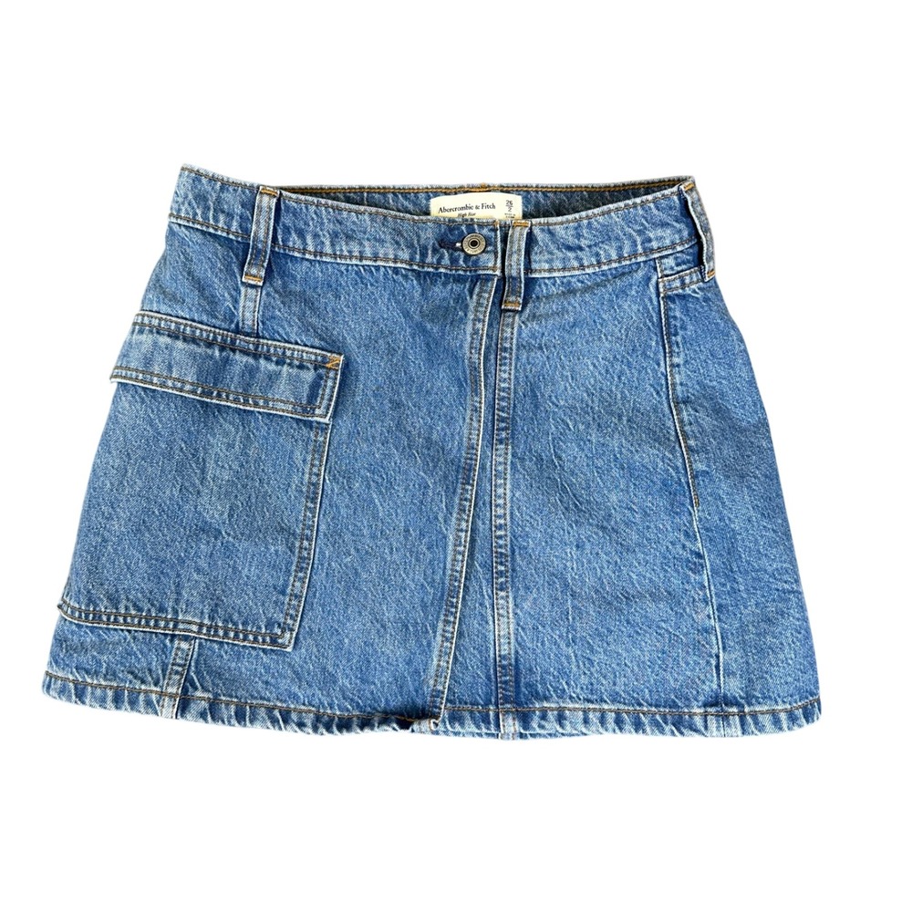 Abercrombie & Fitch High Rise Denim Cargo Mini Skirt Medium Wash Size 26/2